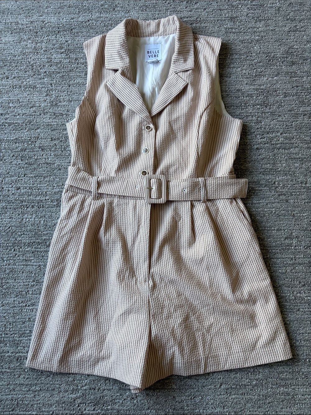 Tan Sleeveless Belted Romper